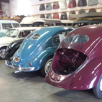 Classic VW Beetles and Bus in Organized Garage - Gary from Concord, CA
