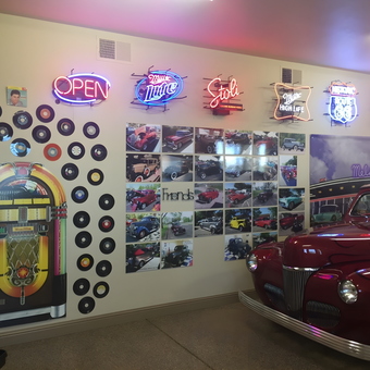 Retro Garage Decor with Neon Signs and Jukebox - cmac from Folsom, Ca.