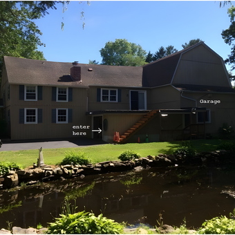 Large barn-style garage with driveway and pond - Tbird Al from Orange, Ct.