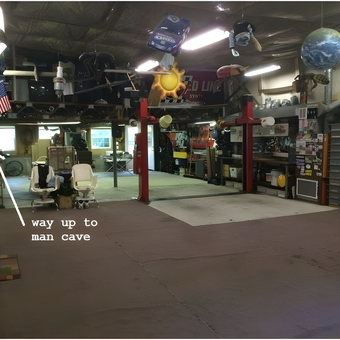 Spacious garage with car lift, tools, and decor - Tbird Al from Orange, Ct.