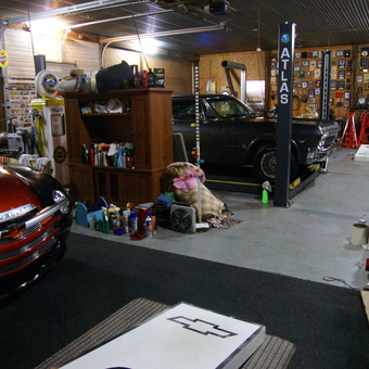 Classic Car Garage with Atlas Lift and Chevy Decor - Jim from Pendleton, Indiana