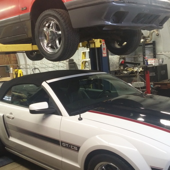 Garage with Car Lift and Multiple Mustangs - John from Selma, NC