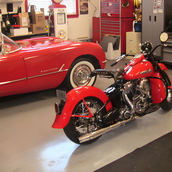 Classic Red Car and Motorcycle in Organized Garage - Cisco from Aroda, VA