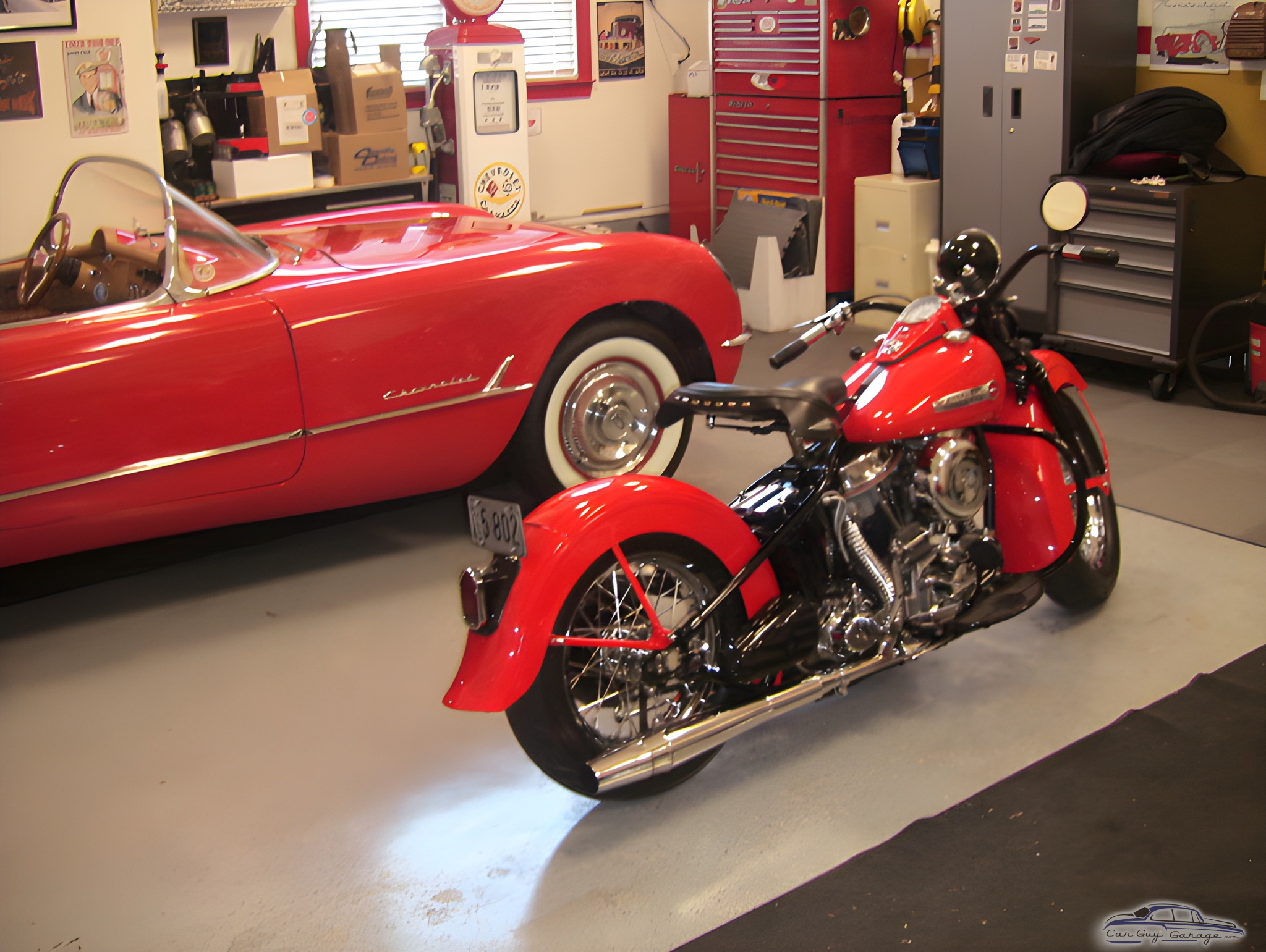 Classic Red Car and Motorcycle in Organized Garage - Cisco from Aroda, VA