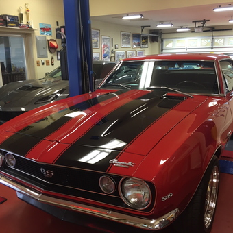 Classic Red Camaro and Corvette in Well-Lit Garage - Timothy from East Petersburg, Pa.