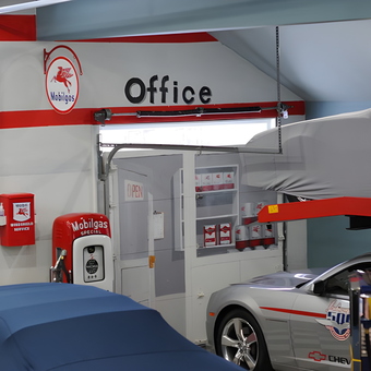 Classic Garage With Mobilgas Decor and Covered Cars - Robert from Tenafly, NJ