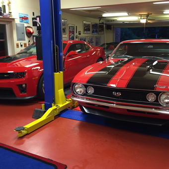 Red Camaros, Hydraulic Lift, and Garage Decor - Timothy from East Petersburg, Pa.