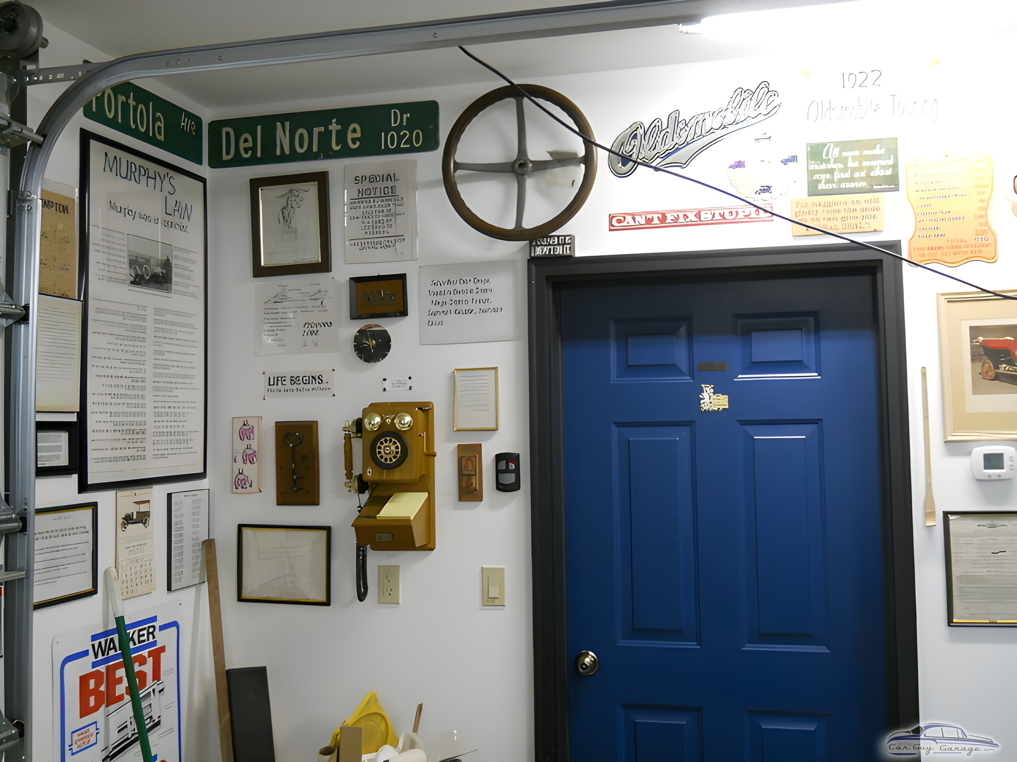 Garage Wall Decor with Street Signs and Vintage Items - oldcarguy from Chaseburg, WI