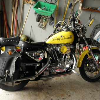 Yellow Harley Davidson Motorcycle and Tools in Garage - Mike Albrecht from DELAVAN, Wisconsin