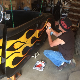 Custom Hot Rod Flame Paint Job in Garage - Mason from Moses Lake, Wa