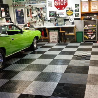 Checkered Tile Garage Flooring and Wall Storage - Badfish Garage from McHenry, IL