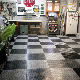 Checkered Garage Flooring and Classic Car Display - Badfish Garage from McHenry, IL