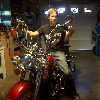 Motorcycle in Organized Garage with Tools and Shelving - Gale A Colton from Emmett, Idaho