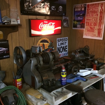 Classic Garage Workbench with Lathe and Signs - Craig from Russellville, Kentucky