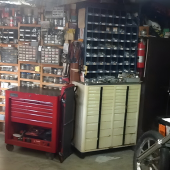 Organized Garage With Tool Chest and Parts Bins - Mickey from Lebanon, Virginia