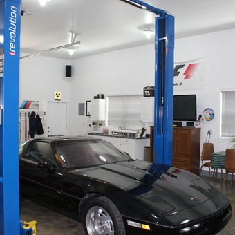 Garage with Car Lift, Corvette, and Storage Cabinets - Stig from Epworth, IA