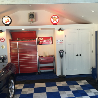 Retro garage with red tool chests and Texaco signs - Scott Michael from Merrick, NY