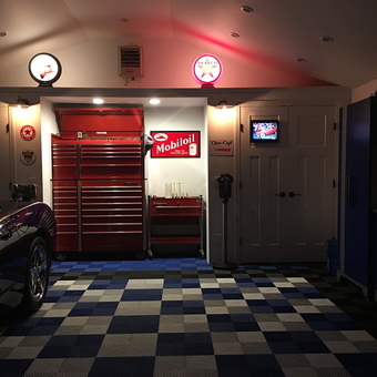 Classic garage with red tool chest and vintage signs - Scott Michael from Merrick, NY
