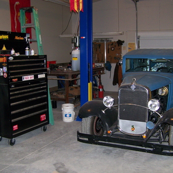 Classic Car, Tool Chest, and Lift in Organized Garage - Steve from Nampa, Idaho