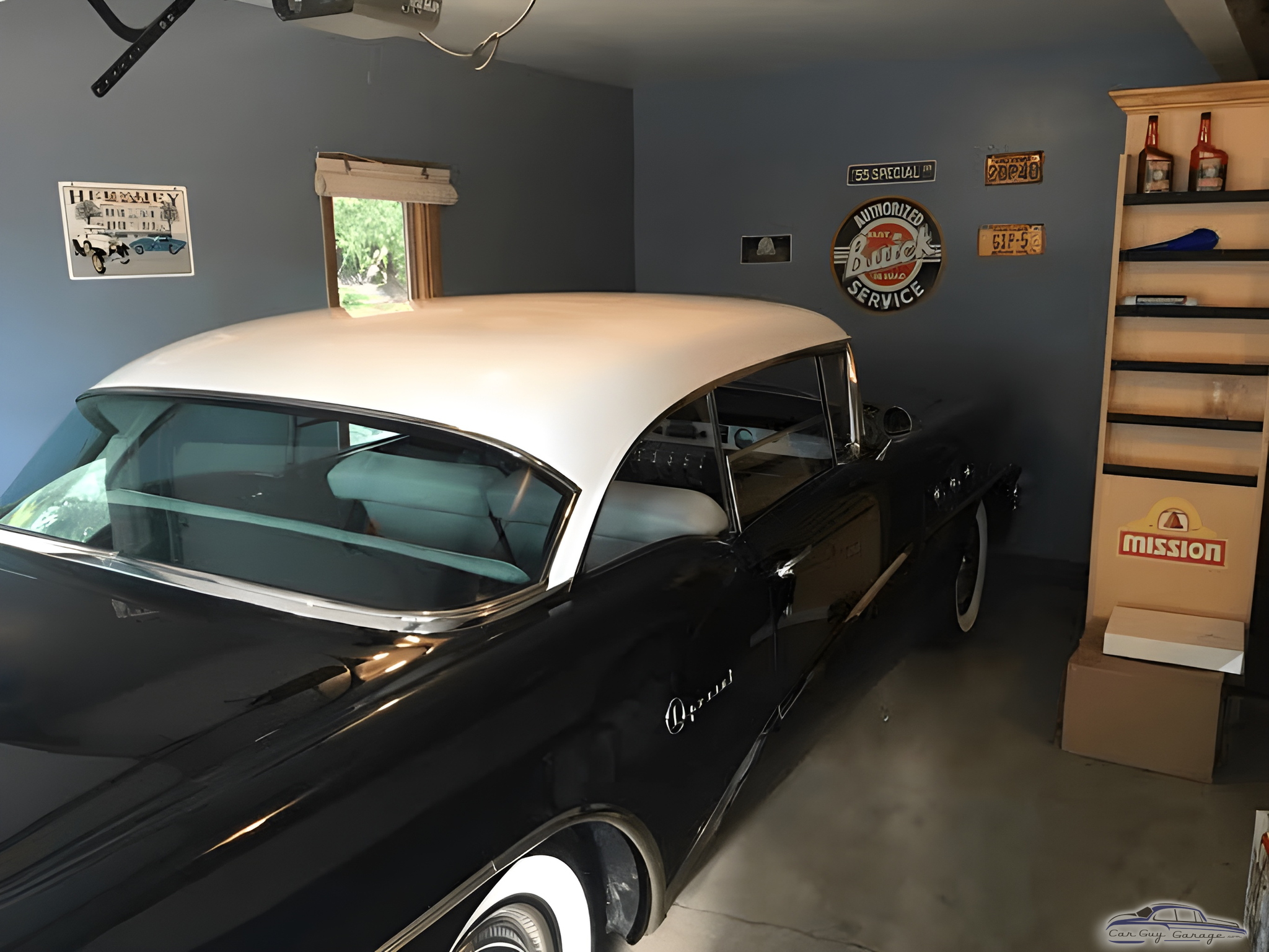 Classic car garage with Buick signs and shelf - 1955 Buick Special from Reading, PA