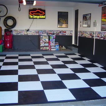 Checkerboard Garage Flooring with Neon Sign - John Dziekan from Macomb, Michigan