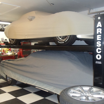 Garage Car Lift with Covered Cars and Tools - John Dziekan from Macomb, Michigan