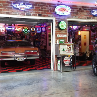 Classic Car Garage with Neon Signs and Gas Pump - lorencherylp from Galesburg, IL
