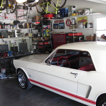 Classic Mustang, Tool Storage, and Bicycles in Organized Garage - Illinois Yankee from Centralia, IL