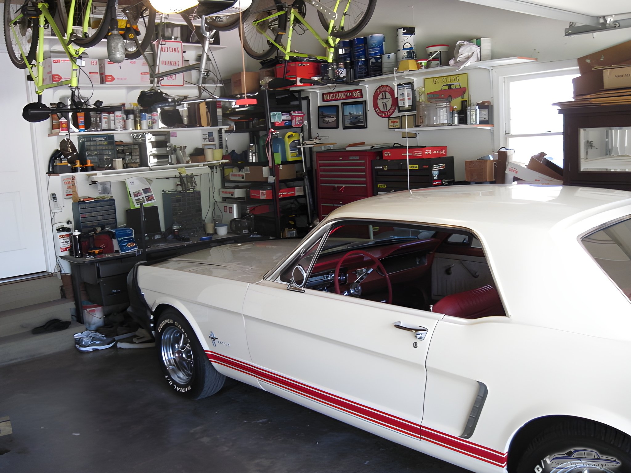 Classic Mustang, Tool Storage, and Bicycles in Organized Garage - Illinois Yankee from Centralia, IL