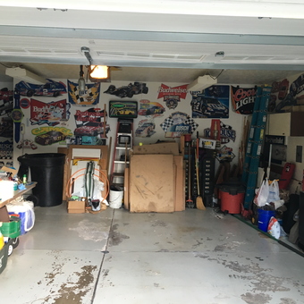 Organized garage with racing decor and tool storage - Jerry from Mentor, Ohio