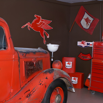 Vintage Mobilgas Garage Decor with Red Tool Chest - Cortney from Elko, NV