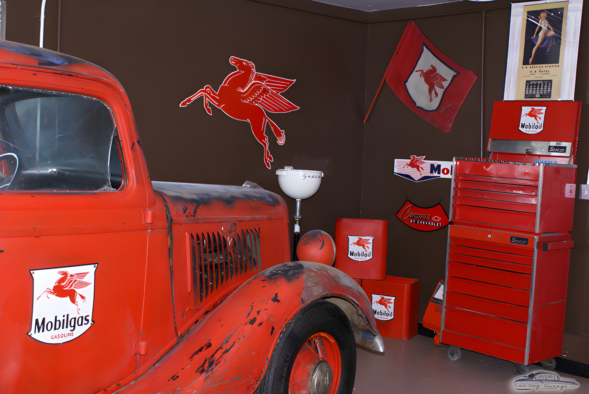Vintage Mobilgas Garage Decor with Red Tool Chest - Cortney from Elko, NV