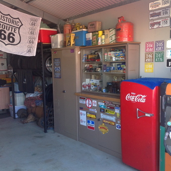 Vintage Garage Decor with Signs, Fridge, and Cabinets - MR4V from Narangba, Queensland/Australia