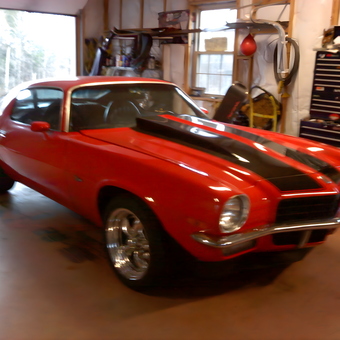 Red Classic Camaro in Garage with Tool Chest - Mainer from Turner, Maine