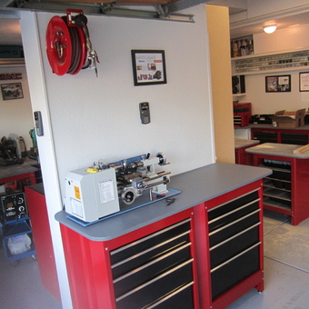 Red Tool Cabinets and Workbenches in Organized Garage - CB's Garage from Manteca, CA