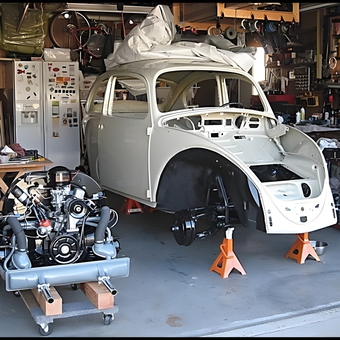 Classic Beetle Restoration Garage with Tools and Engine - Mohtly from Torrance, CA