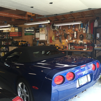 Organized garage with Corvette, storage, and tools - Pete from Southgate, MI