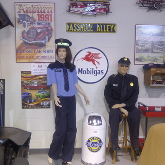 Garage Decor with Police Mannequins and Vintage Signs - roid from Kitchener, Ontario