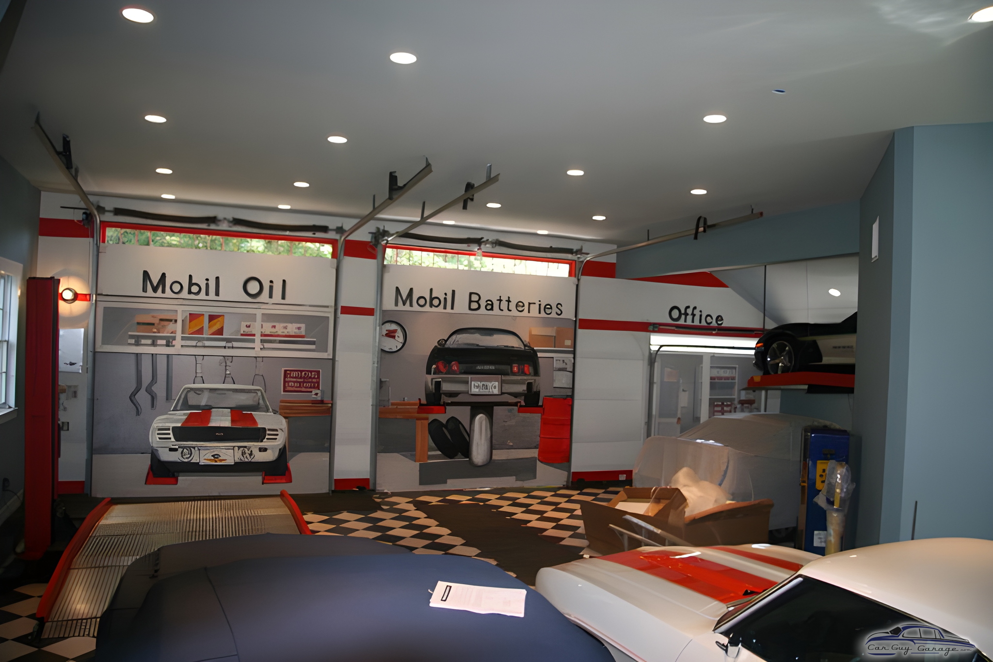 Classic Car Garage with Custom Art Doors and Checkered Floor - Robert from Tenafly, NJ