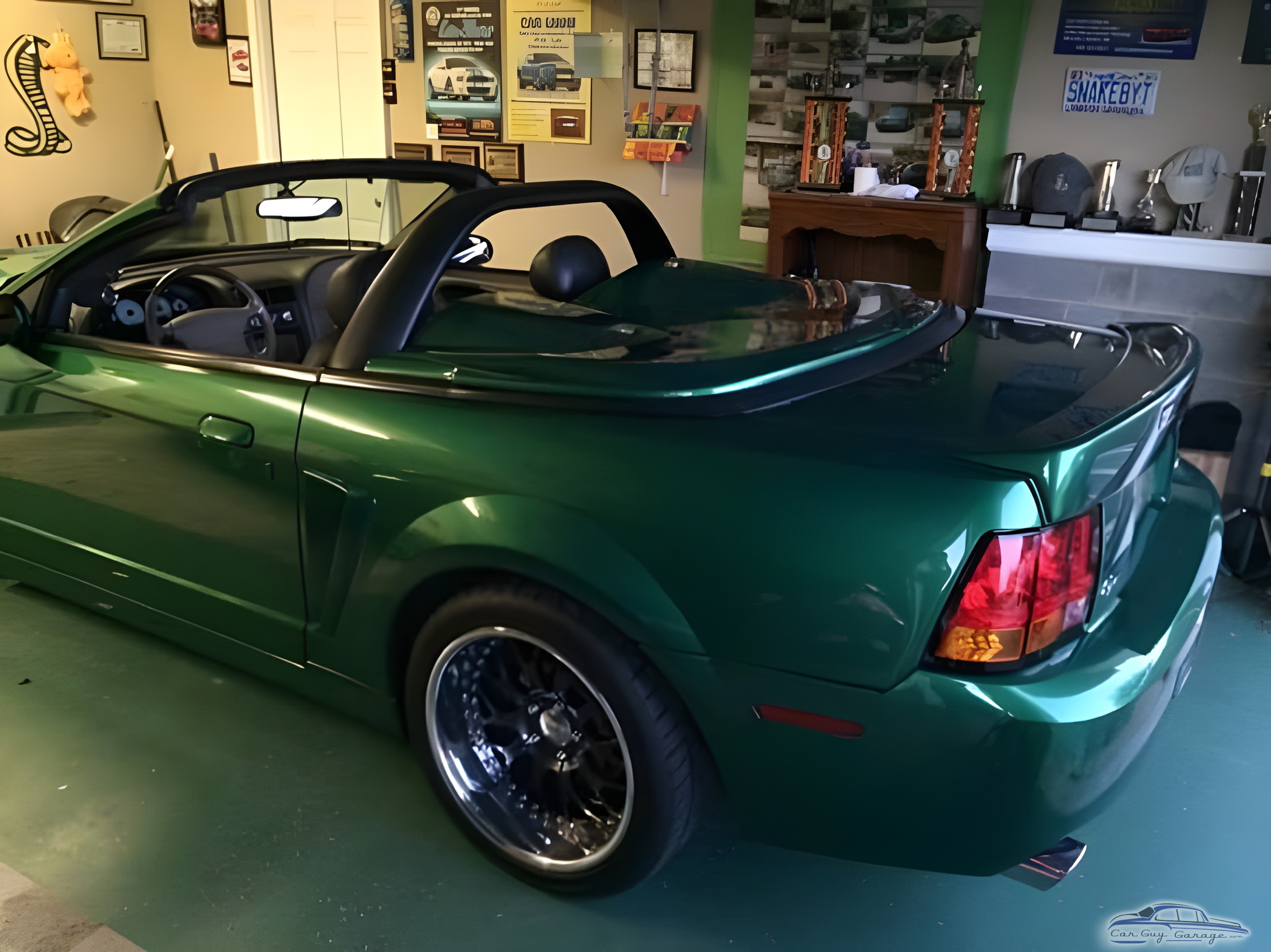 Green Convertible Mustang in Decorated Garage - Rita from Hickory, Nc