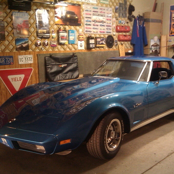 Classic Blue Corvette and Vintage Garage Signs - Vince from Warren, Michigan