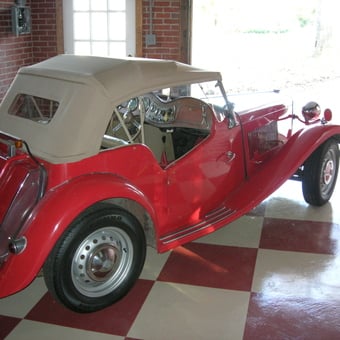 Classic Red Convertible in Checkered Garage - FoothillsGlenn from Valdese, NC