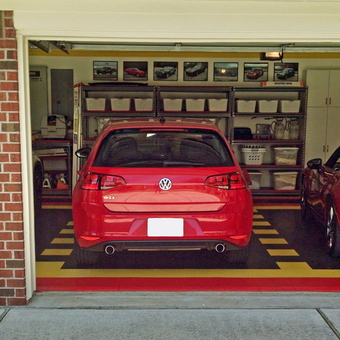Organized Three Car Garage with Shelving and Floor Tiles - Bill Houston Texas from Spring, TX