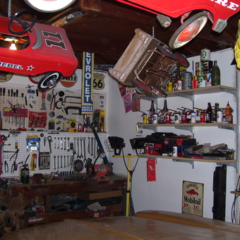 Organized Garage Workshop with Tools and Signs - daddydave from Beloit, Wi