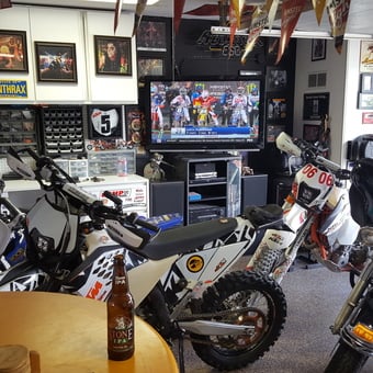 Motorcycle Garage With TV, Tool Storage, And Decor - Christopher Rohner from Fullerton, CA