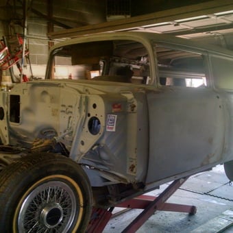 Classic Car Body Restoration on Lift in Garage - John from Ridley Park, Pa.