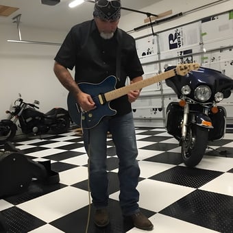 Garage With Checkered Floor, Motorcycles, and Guitar - Bill Finch from Porter, TX