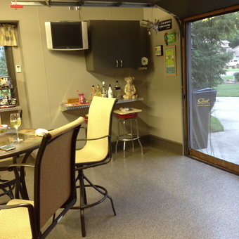 Garage Bar Area With Table, Stools, and TV - 10Degrees from Holland, MI