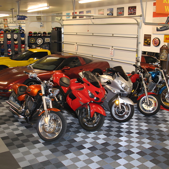 Garage with Sports Cars, Motorcycles, and Display Shelves - Rick from Tucson,AZ