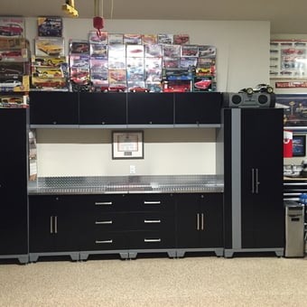Modern Garage Cabinets and Diamond Plate Workbench - Steve's Stangs from Hickory Creek, Tx